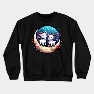 Valentine Goats Lovers Couple on Moon Crewneck Sweatshirt